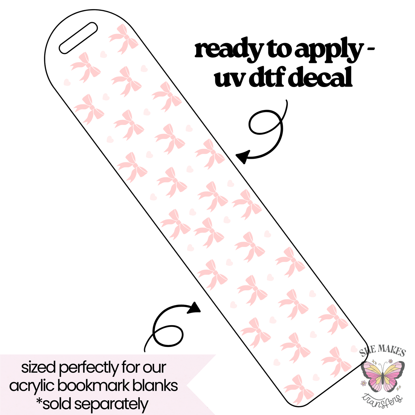 Bows and Hearts - bookmark uv dtf