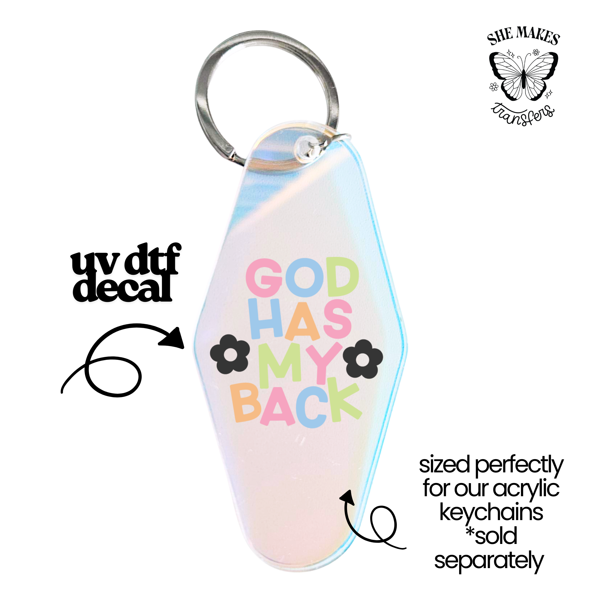 God Has My Back- keychain uv dtf