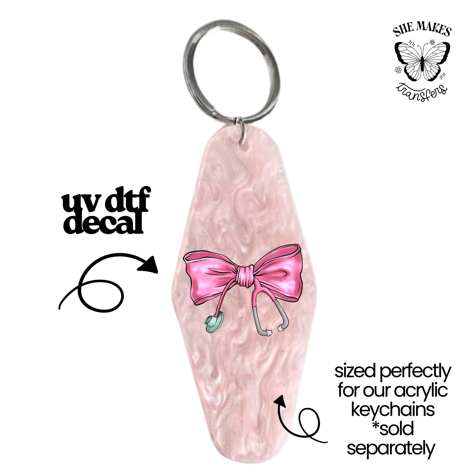 Pink Nurse Bow - keychain uv dtf