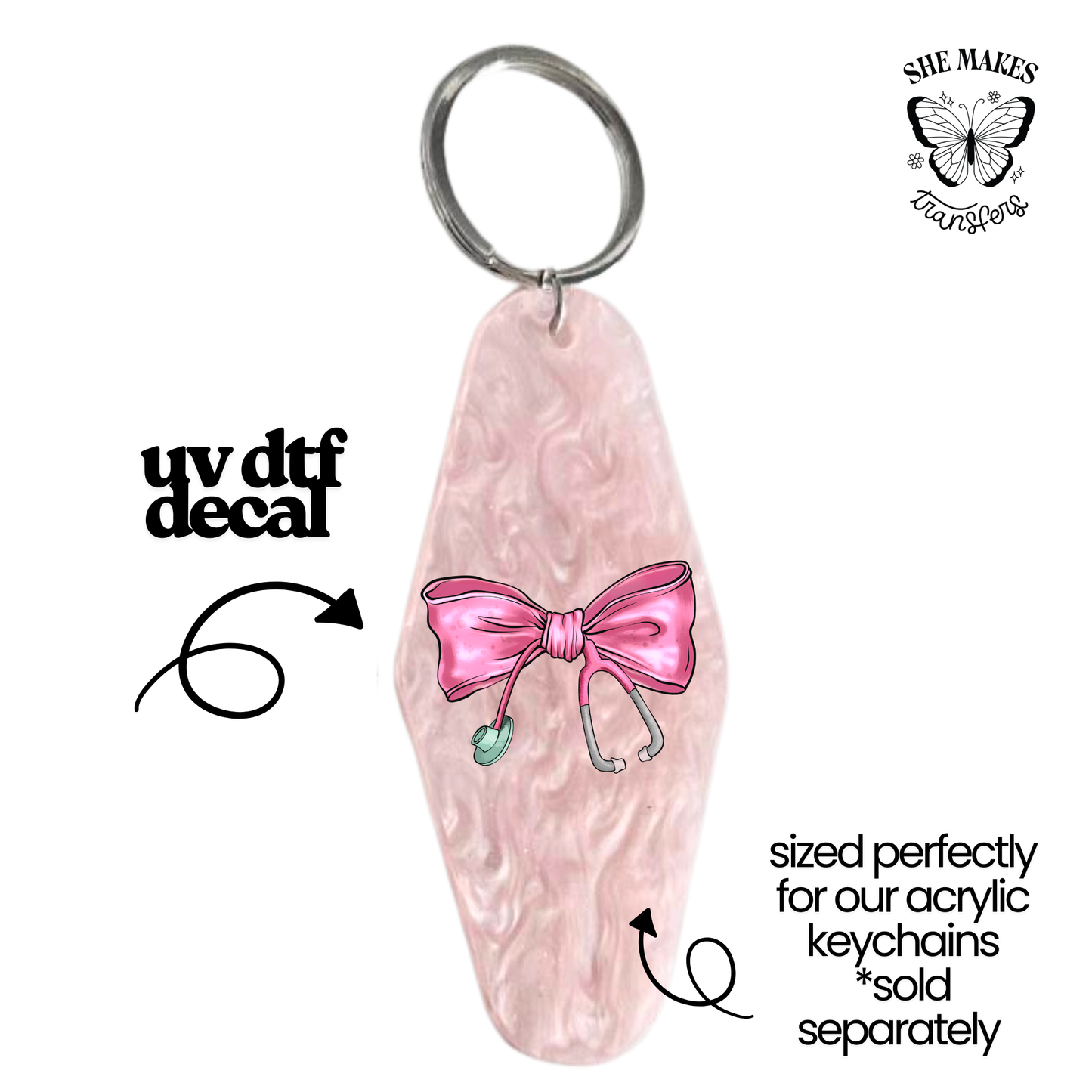 Pink Nurse Bow - keychain uv dtf