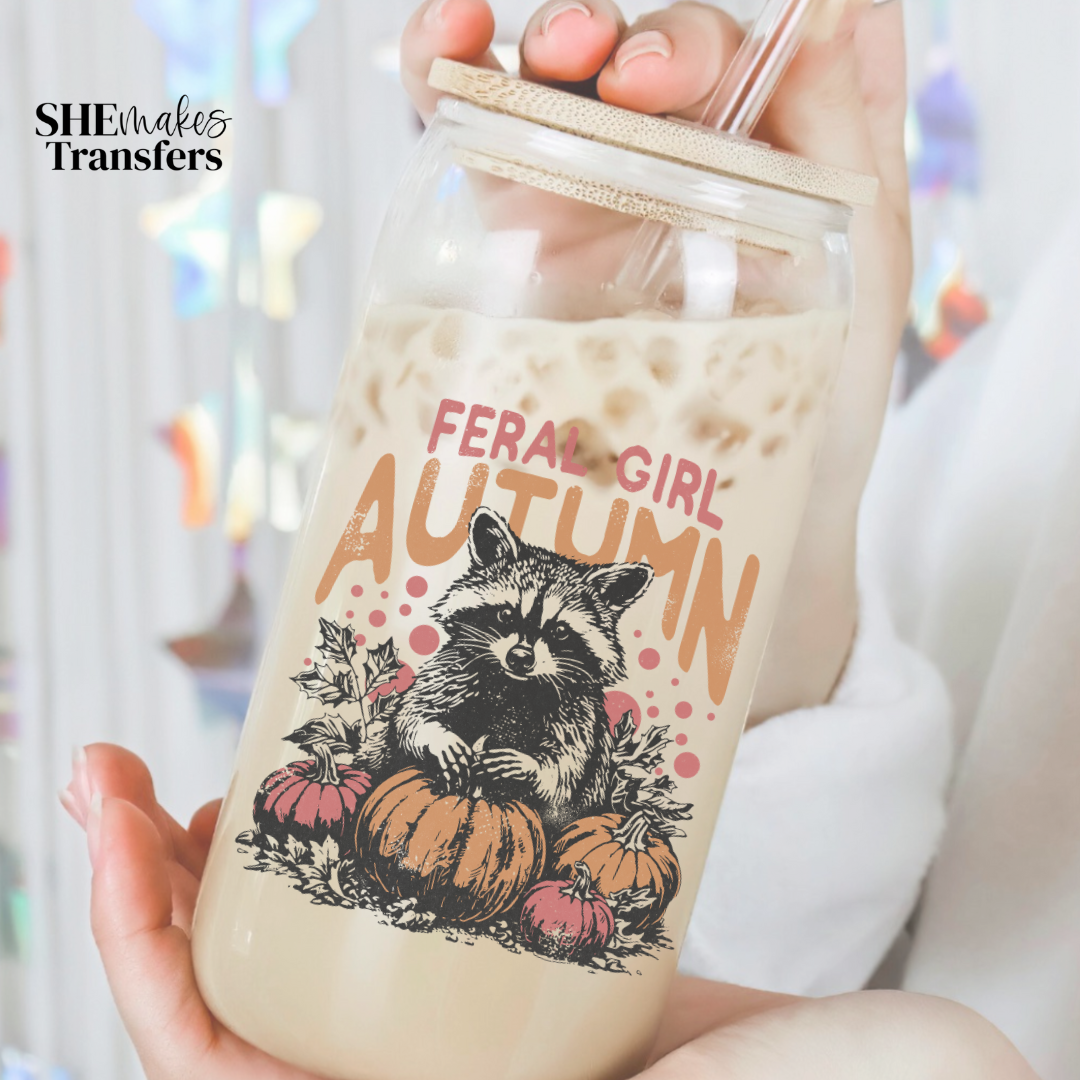 Feral girl autumn cup decal