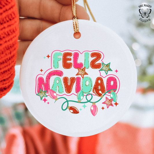 Feliz Navidad Glitter Lights - Ornament Decal