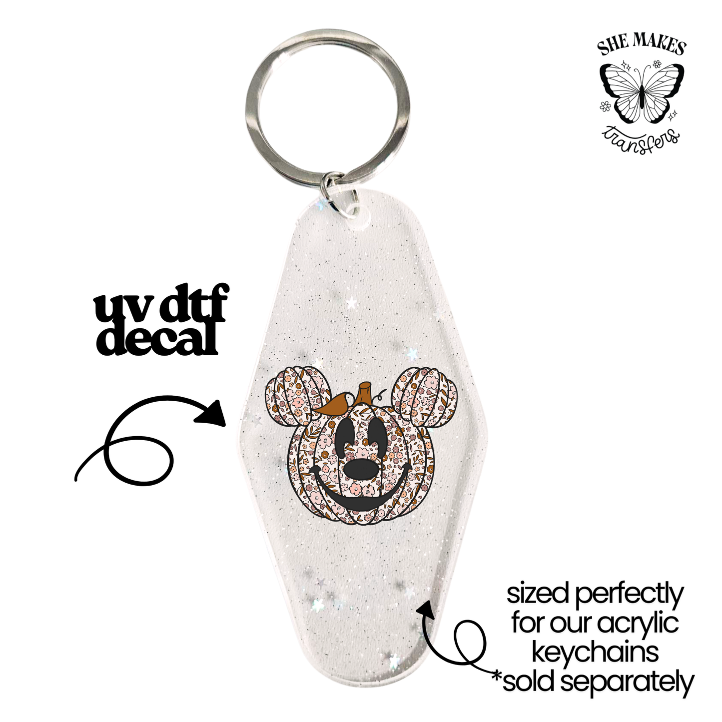 Floral Mouse Ears Pumpkin - keychain uv dtf