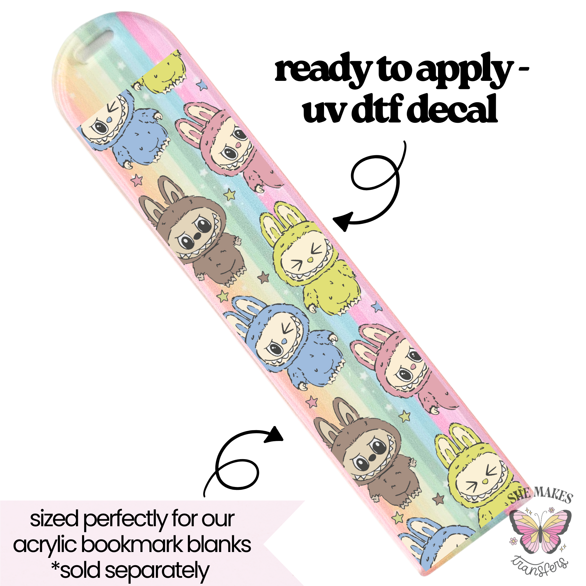 Big Smiles Bunny Ears Characters - bookmark uv dtf