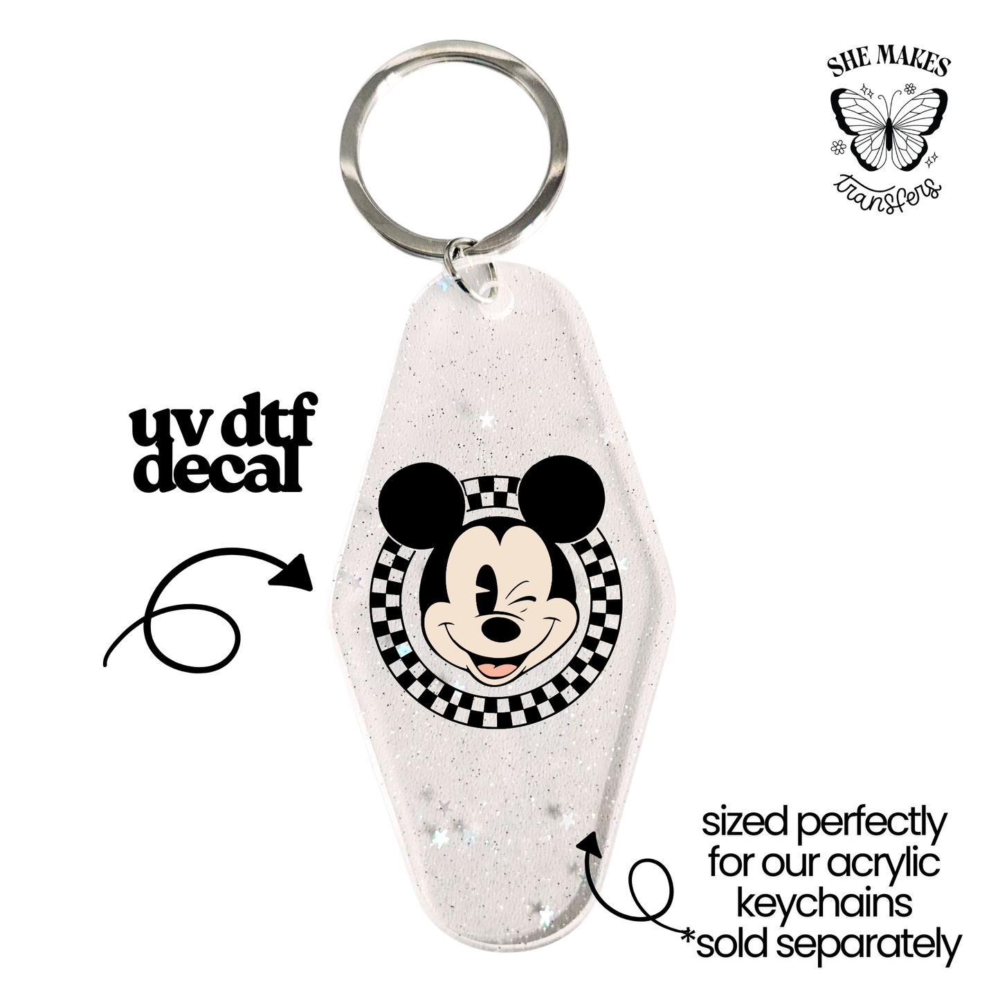 Checkered Mouse Ears - keychain uv dtf