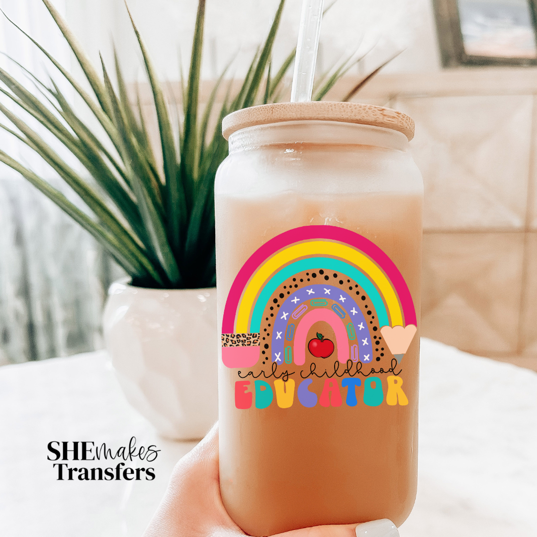 Early childhood educator rainbow pencil cup decal