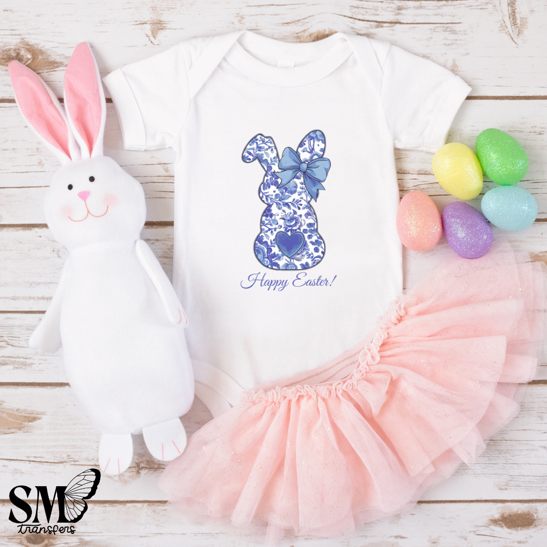 Happy Easter Blue Floral Bunny