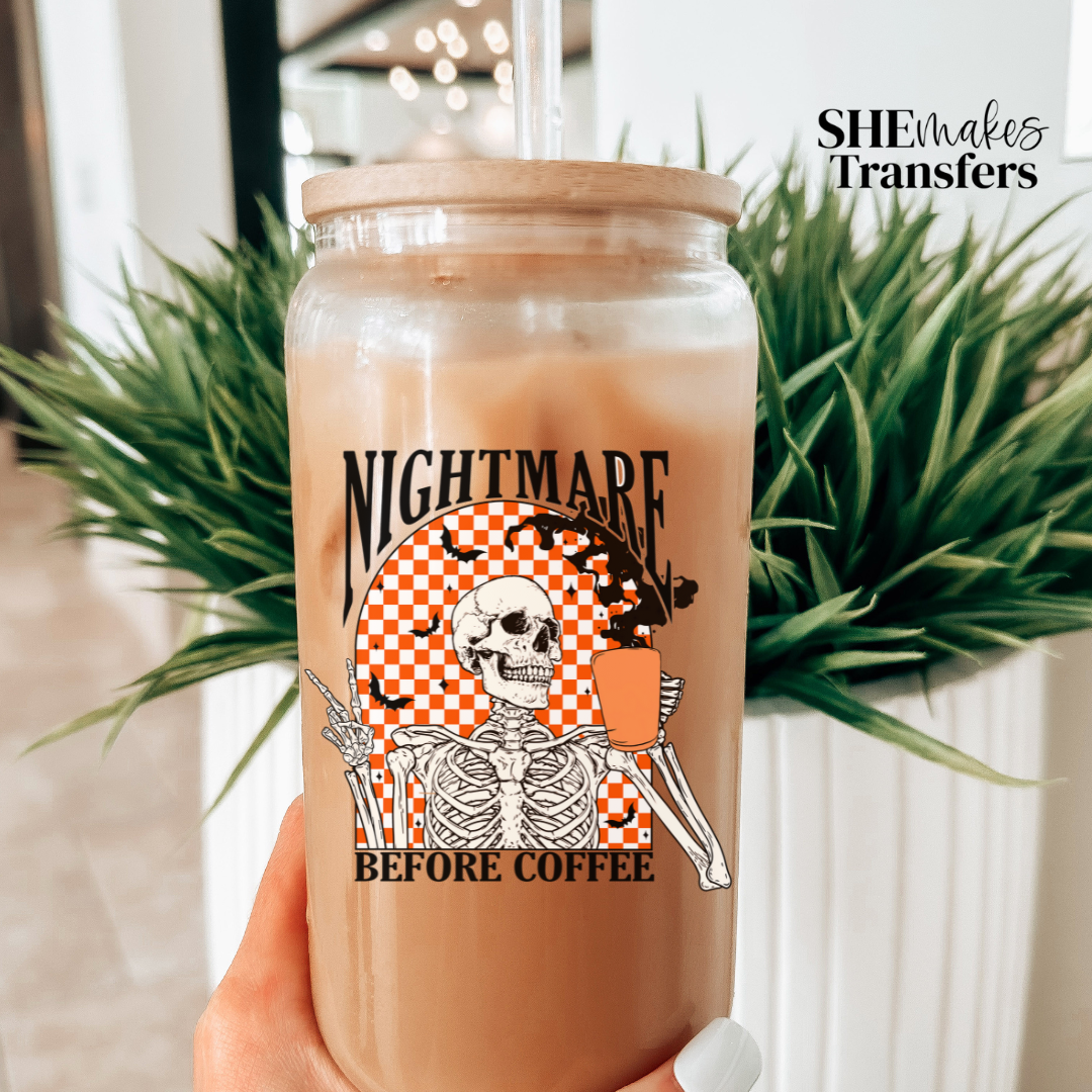 Checkered nightmare before coffee cup decal