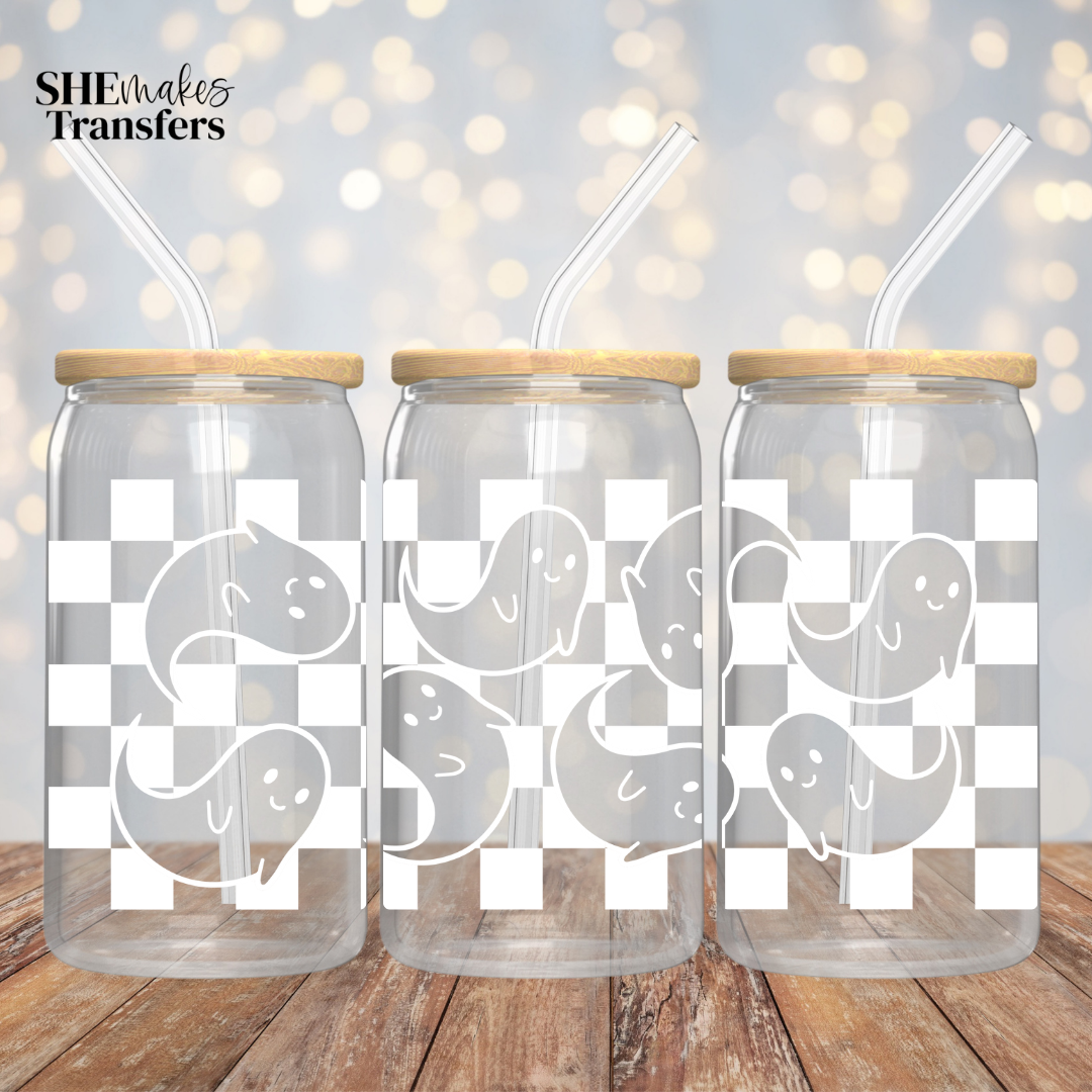 Checkered print flying ghost cup wrap