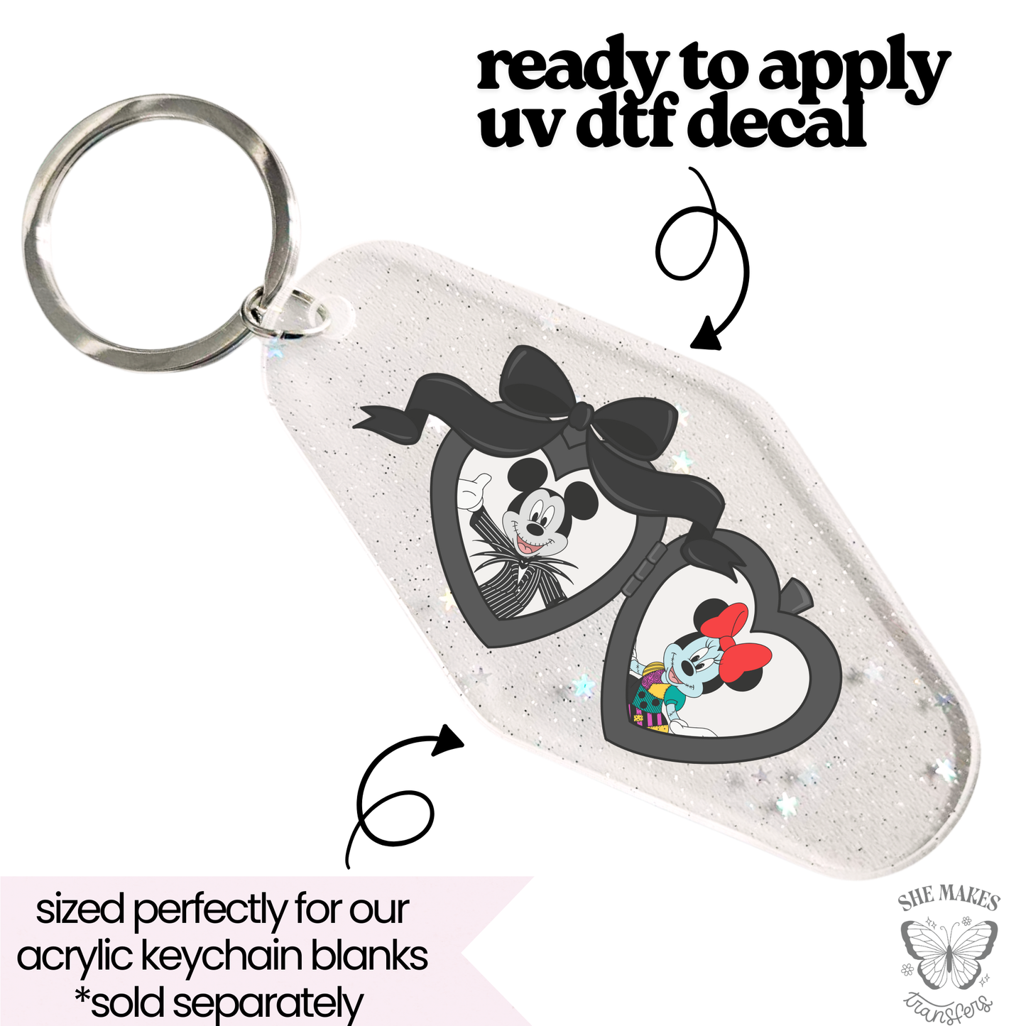 Halloween Mouse Ears & Girl Mouse Black Locket - keychain uv dtf