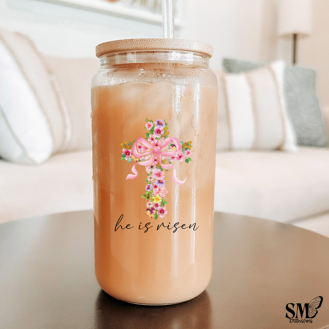 He Is Risen Floral Cross- cup decal