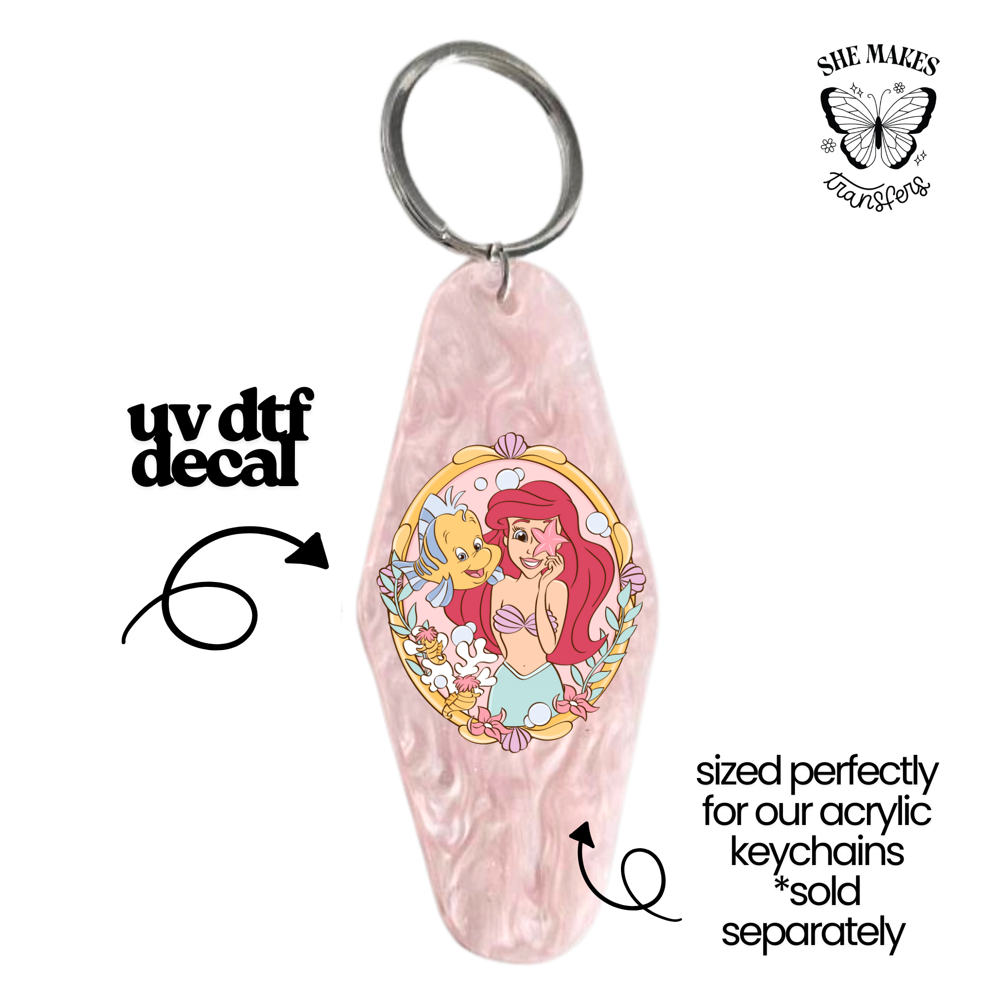 Red Haired Princess & Sea Friends Mirror - keychain uv dtf