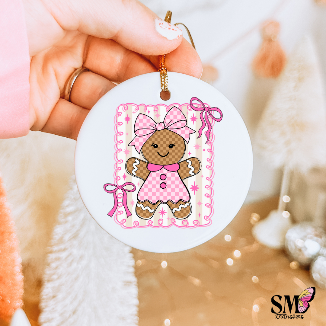 Pink Checkered Gingerbread - Ornament Decal