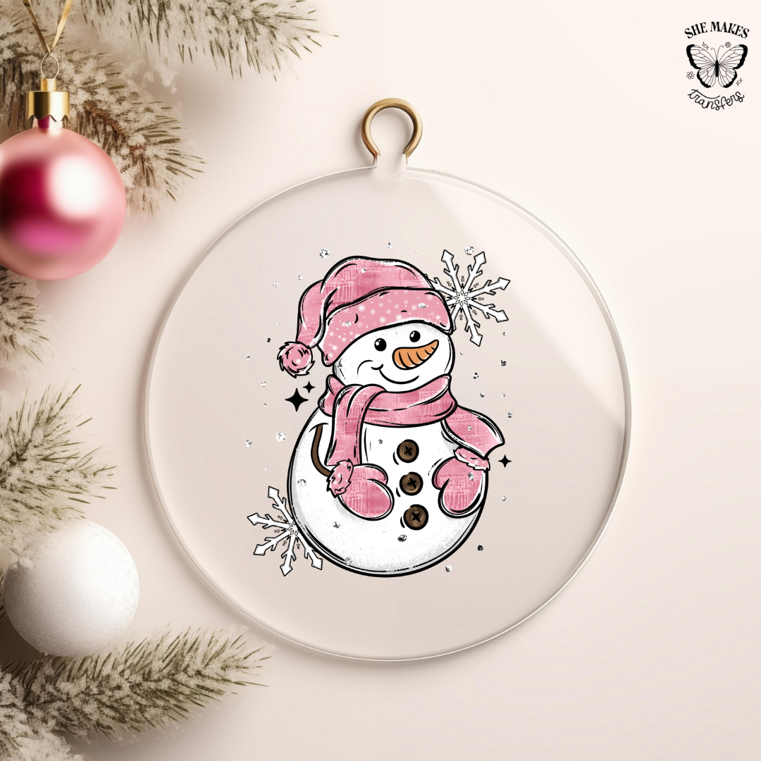 Pink Snowman - Ornament Decal