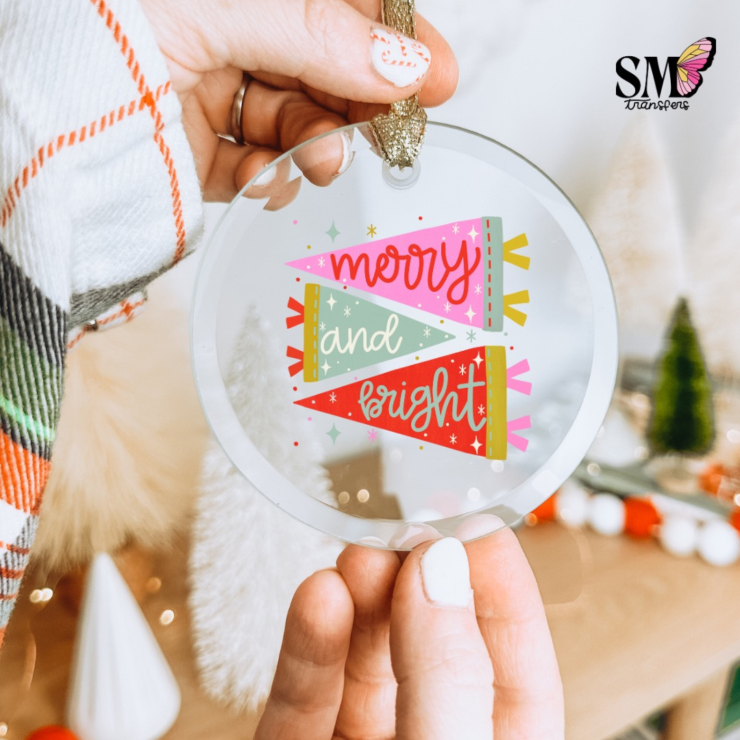 Merry And Bright Flags - Ornament Decal