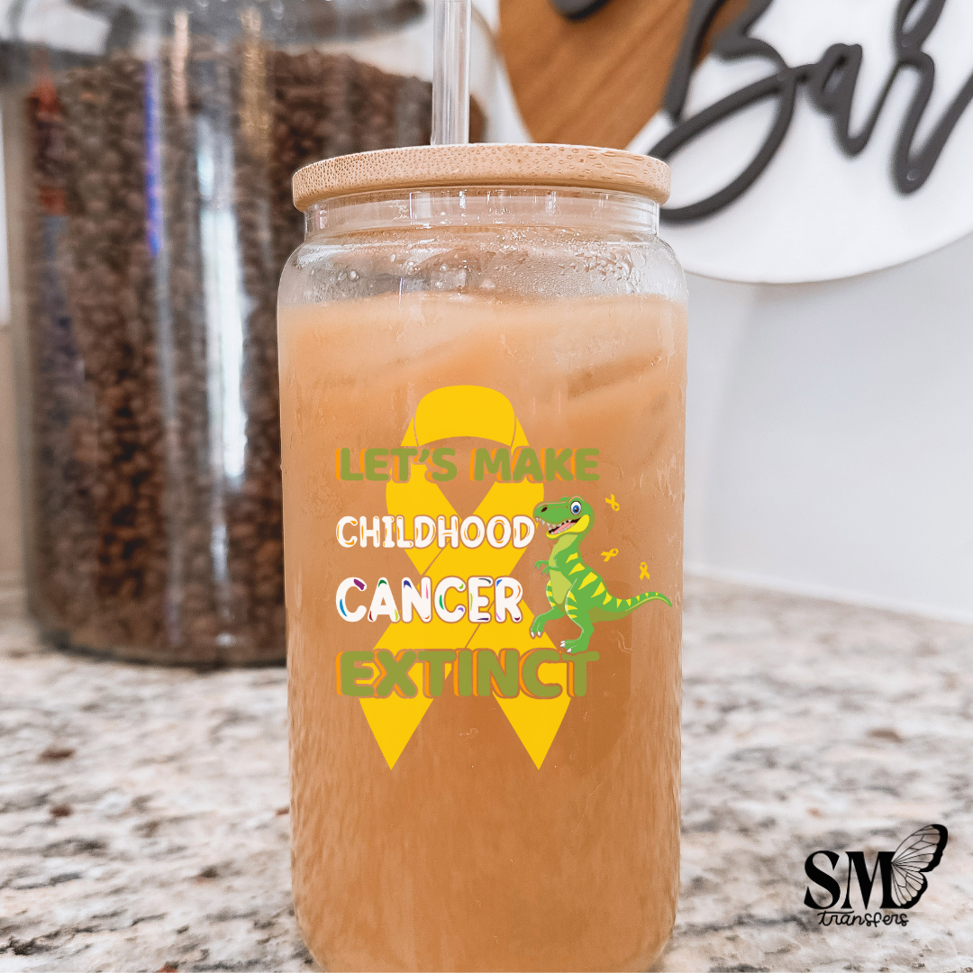 dinosaur let's make childhood cancer extinct-uv cup decal