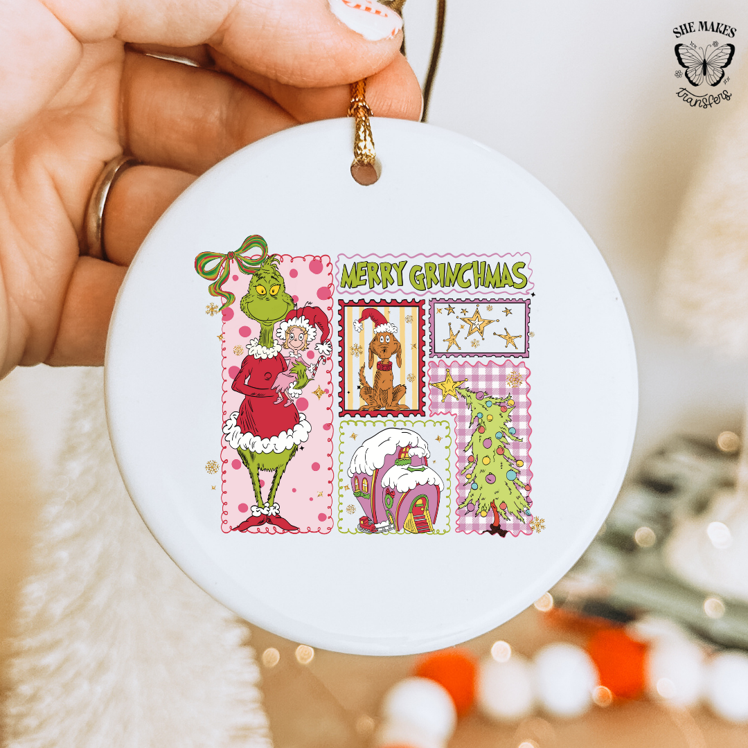 Pink Merry Christmas Stamps - Ornament Decal