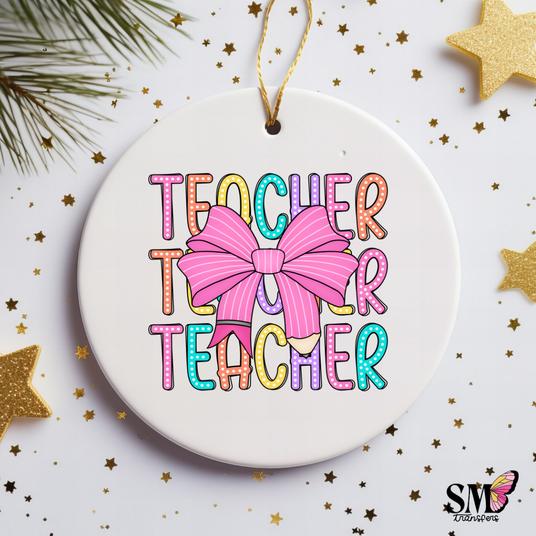 Coquette stacked teacher ornament decal