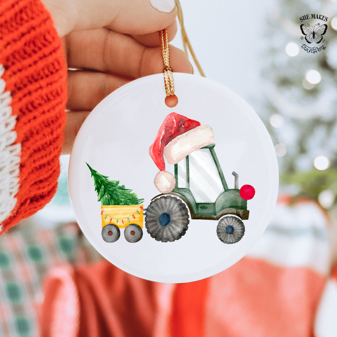 Santa's Tractor - Ornament Decal