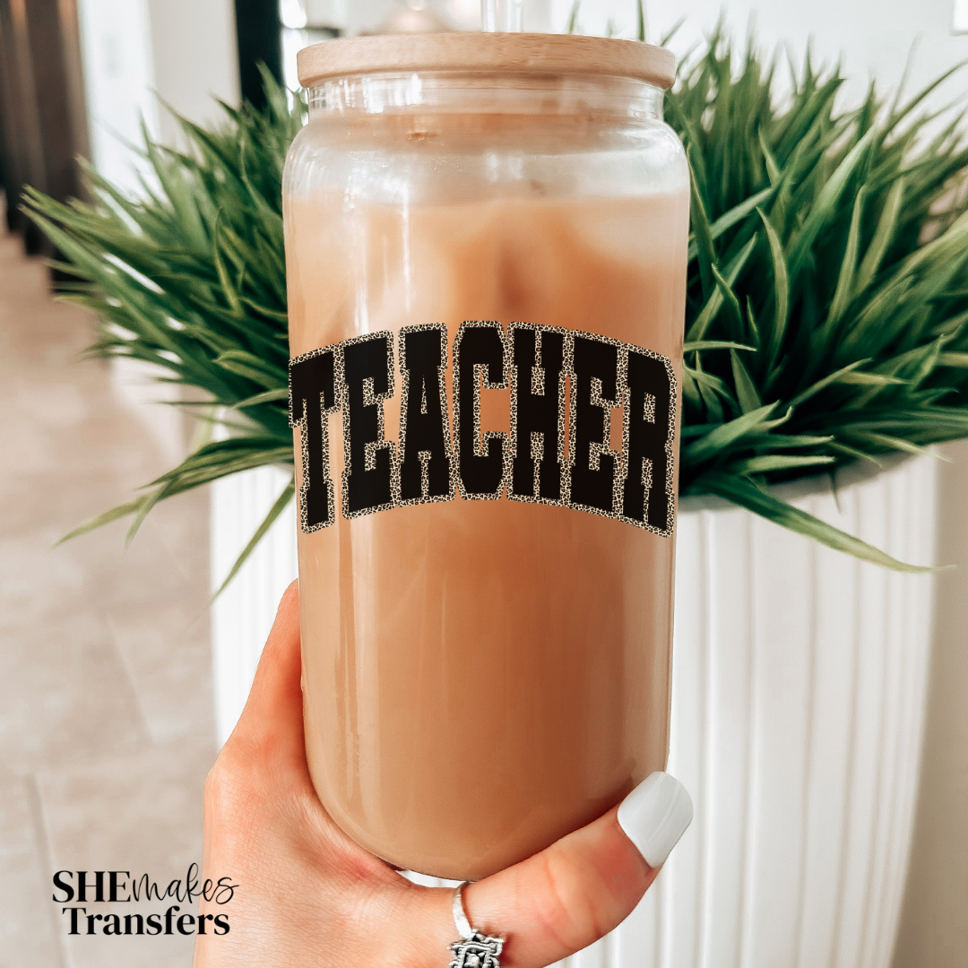 Teacher leopard print cup decal