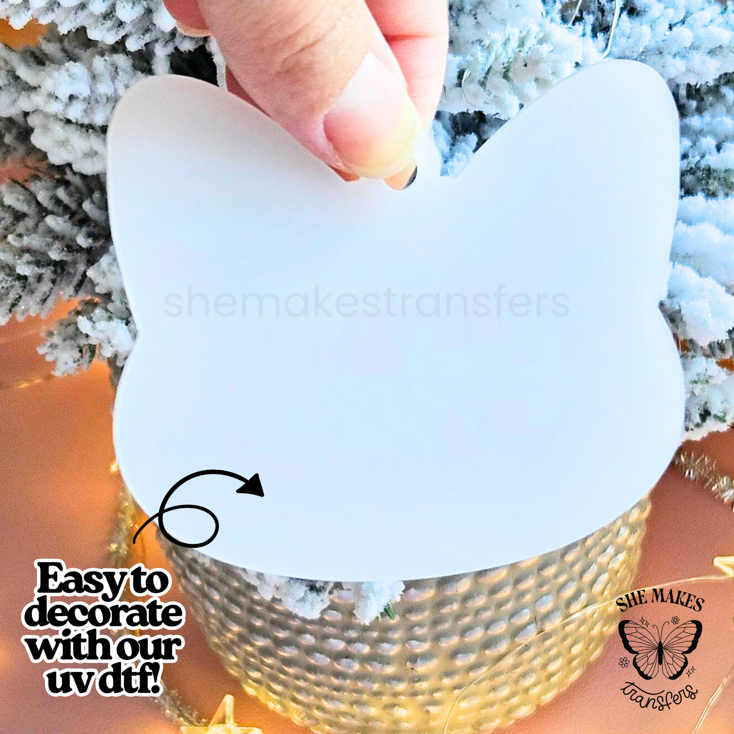 Cat Ears Ornament Blank - WHITE