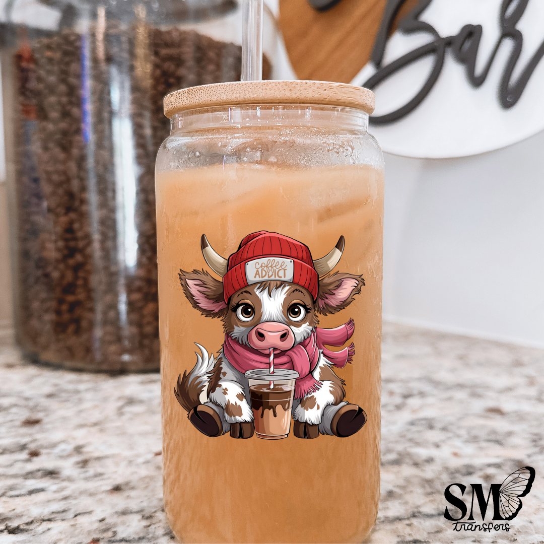 Coffee Addict Highland Cow - Cup Decal