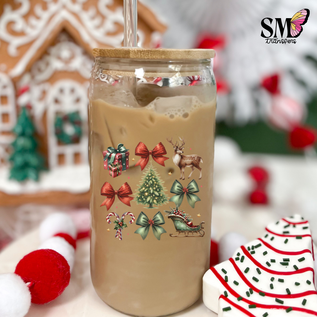 Red and green Christmas things cup decal