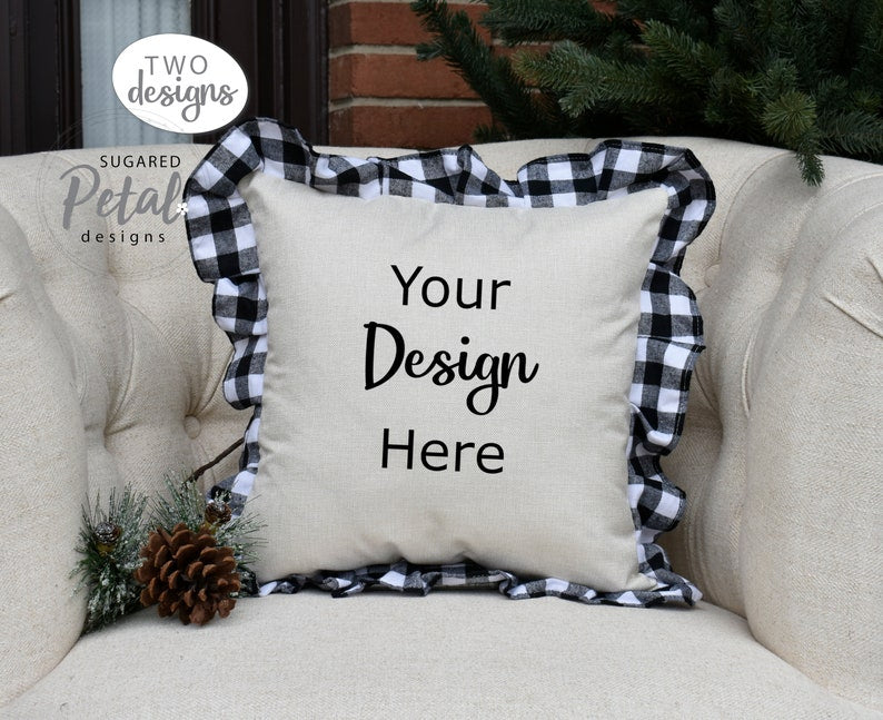 White/Black Plaid Trim Pillow Cases