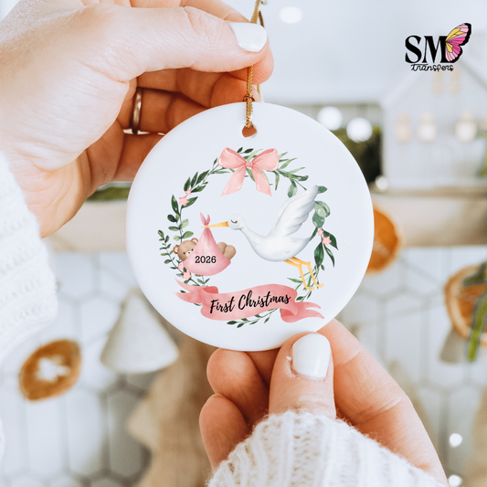 First Christmas 2026 Pink Stork - Ornament Decal