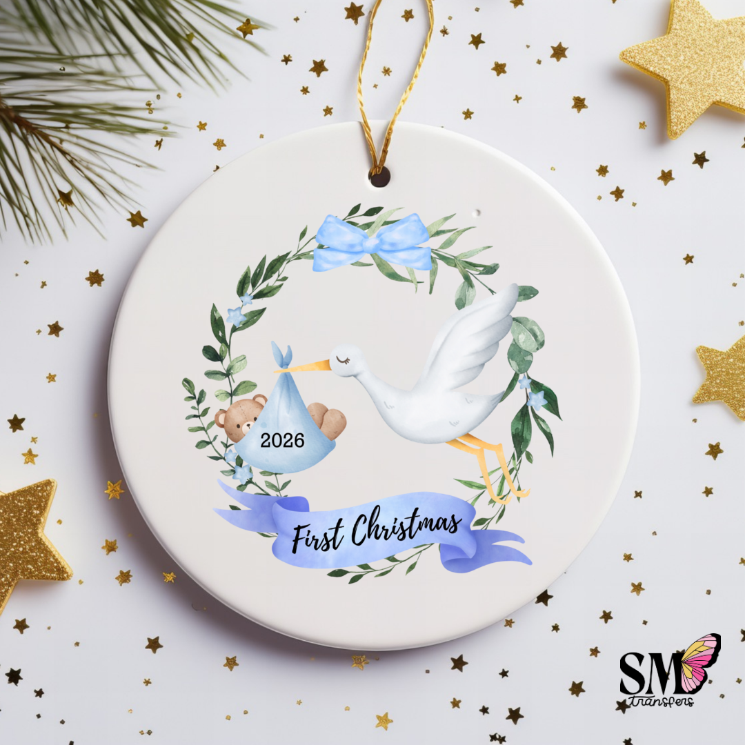 First Christmas 2026 Blue Stork - Ornament Decal
