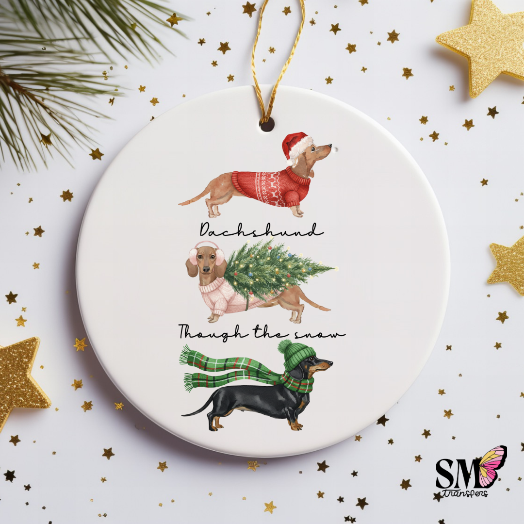 Dachshund Through The Snow - Ornament Decal