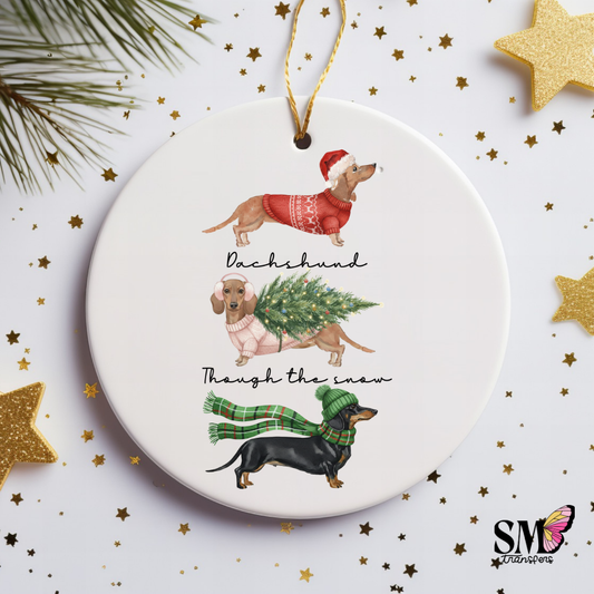 Dachshund Through The Snow Christmas - Ornament Decal