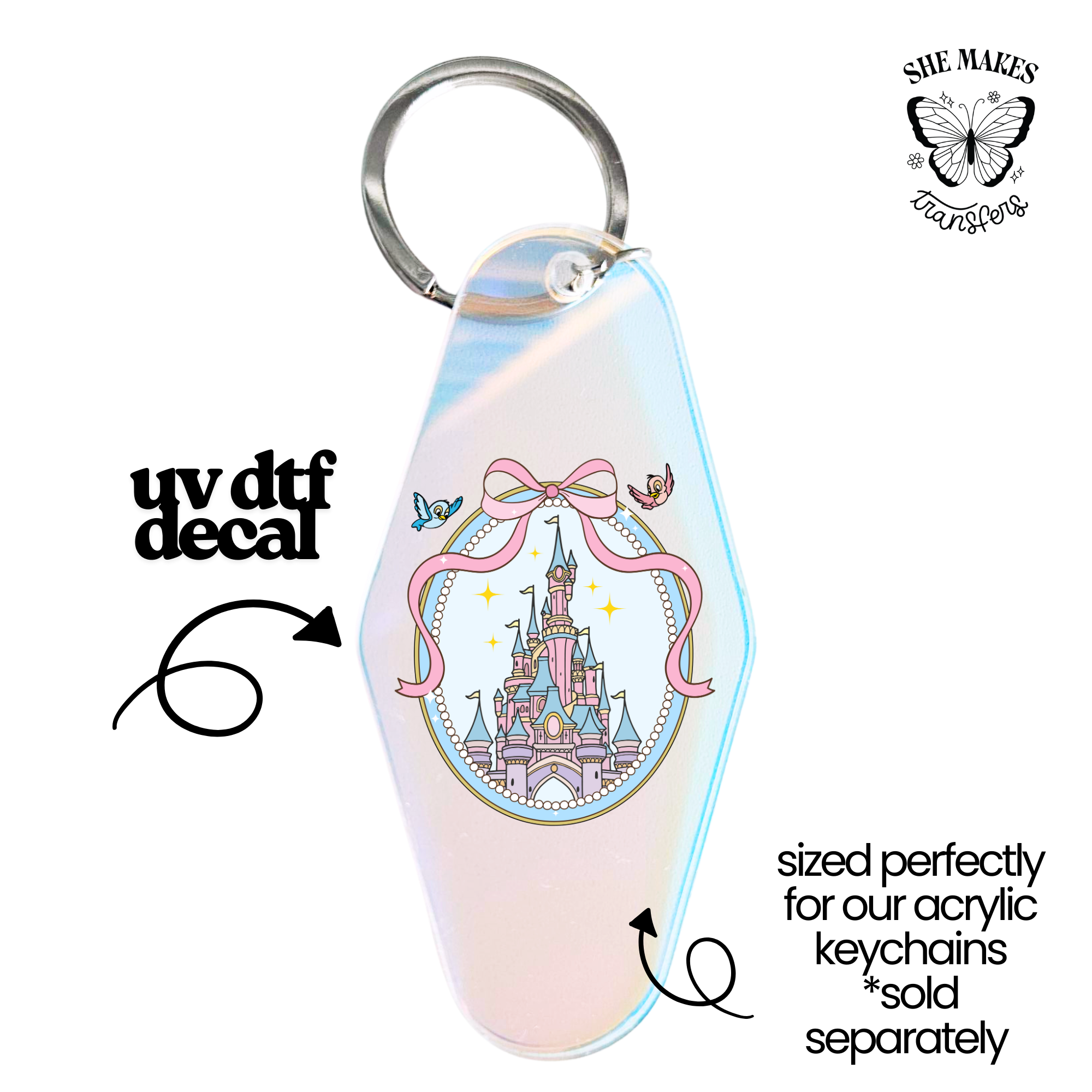 Castle Mirror Pink Bow- keychain uv dtf