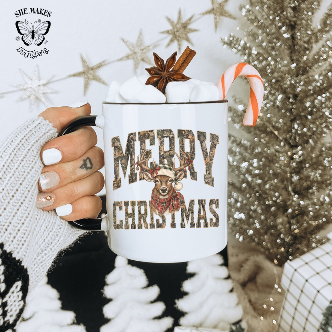 Merry Christmas Camo Deer - Cup Decal