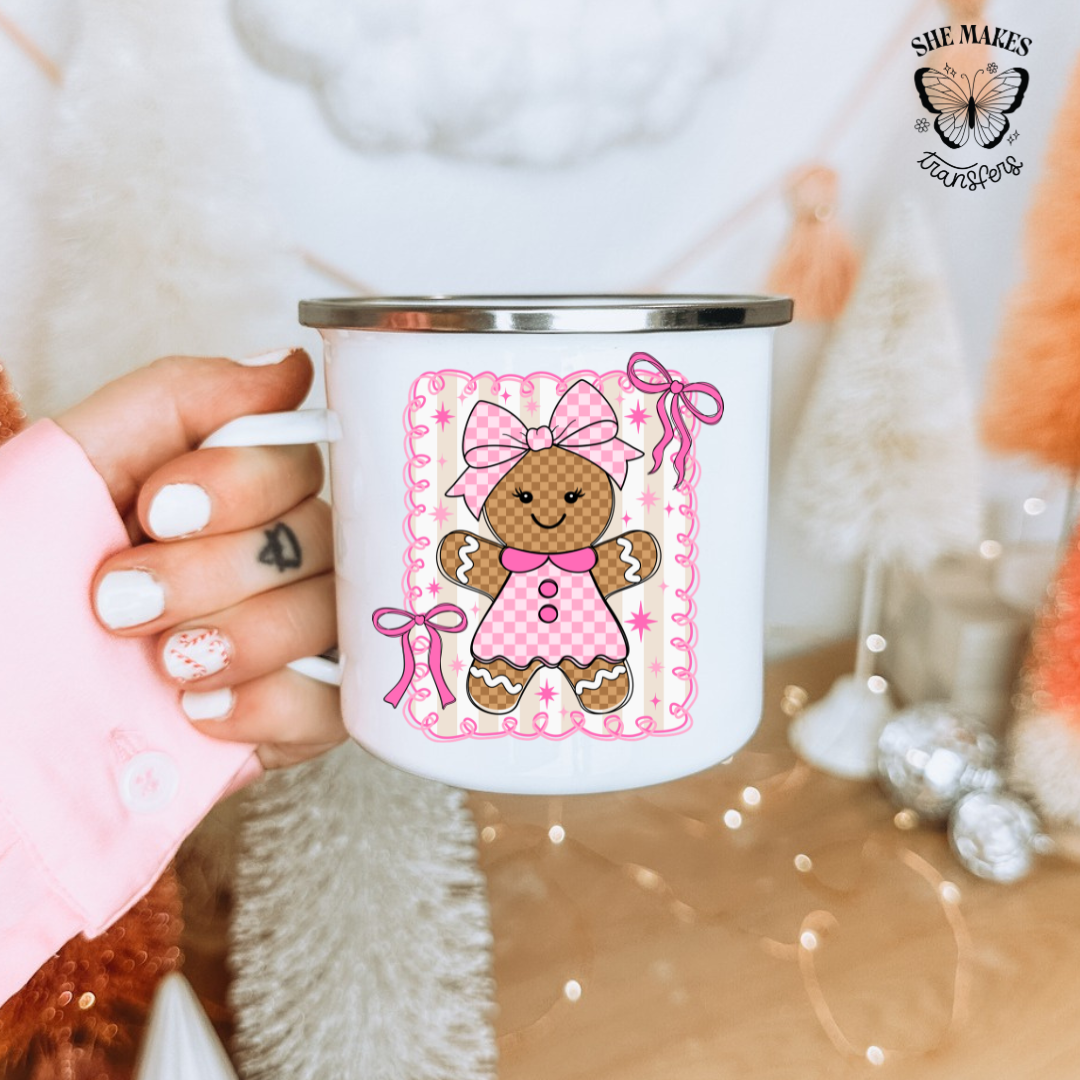 Pink Checkered - Gingerbread Cup Decal