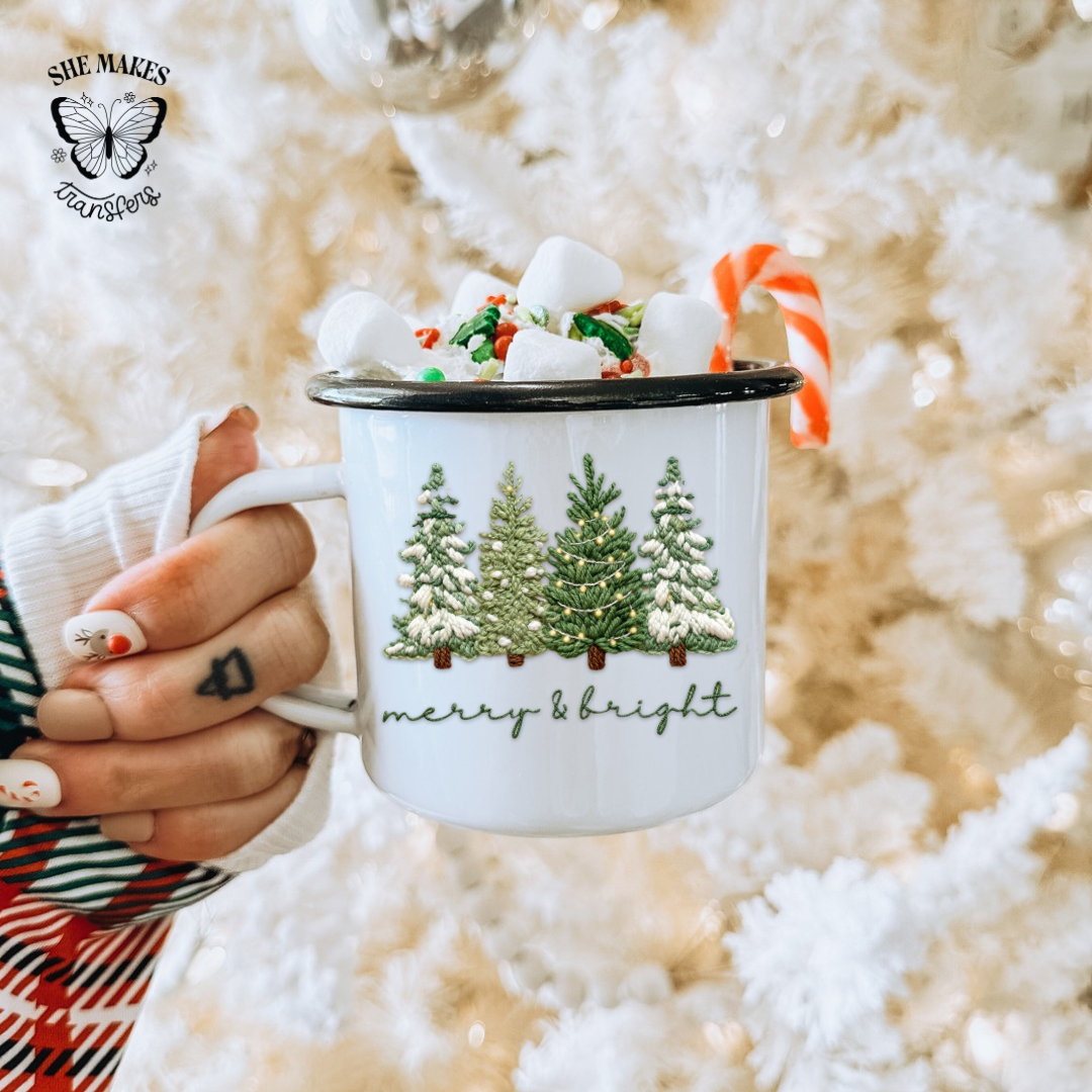Merry And Bright Green Trees - Cup Decal