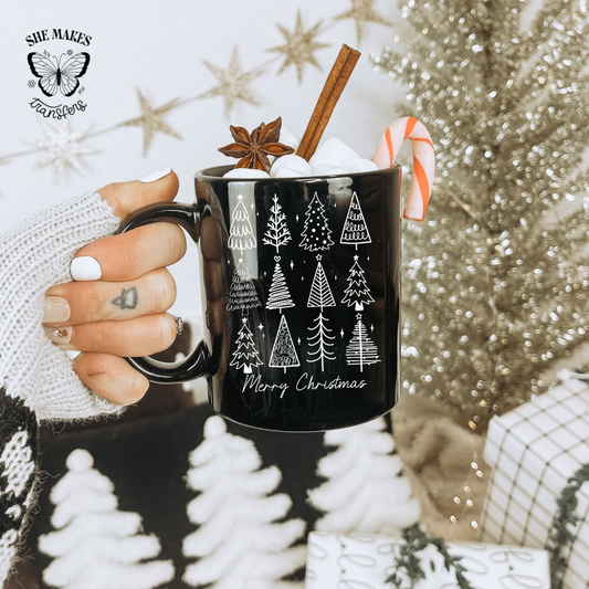 White Merry Christmas Trees - Cup Decal