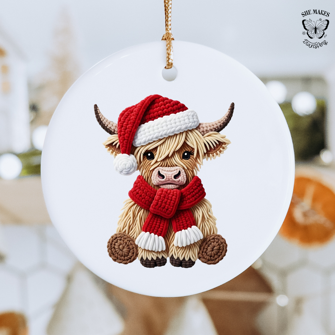 Crochet Yarn Highland Cow - Ornament Decal
