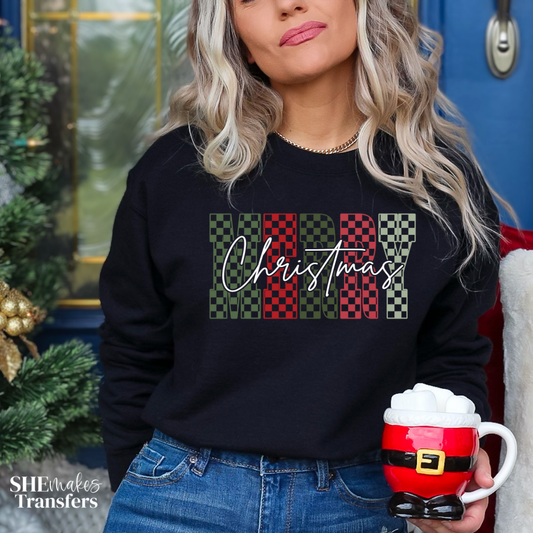 Merry Christmas Checkered Red Green White