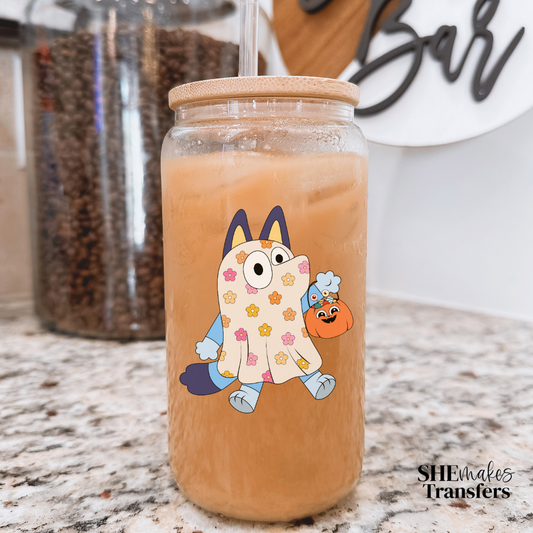 Cute blue dog ghost cup decal