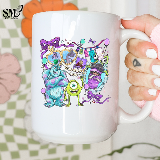 Monsters Purple Bows  - Cup Decal