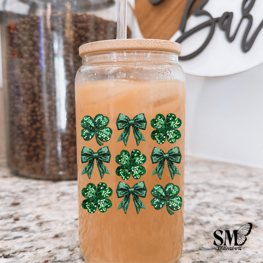 green sequin clover coquette- uv cup decal