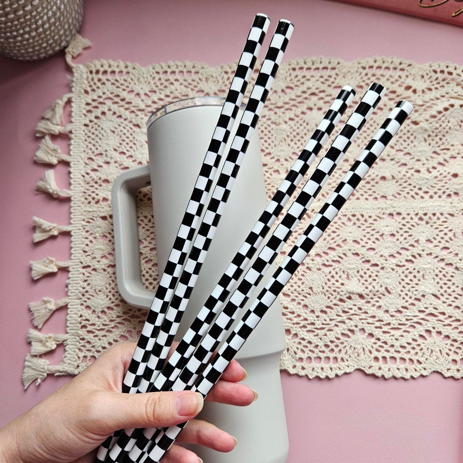 straws for tumblers, checkered straws