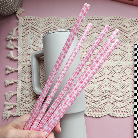 Pink Bows Jumbo Straw