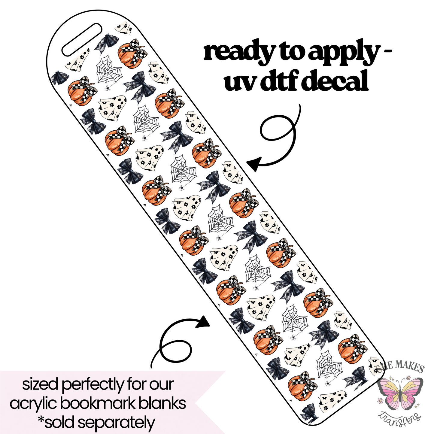Checkered Pumpkins & Webs - bookmark uv dtf