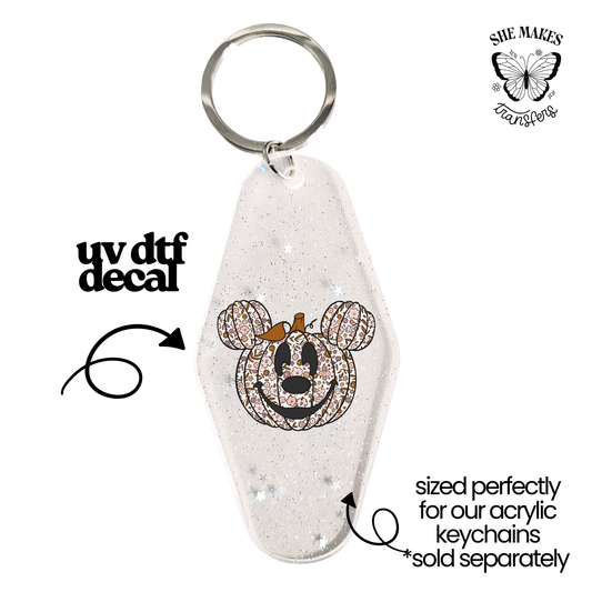 Floral Mouse Ears Pumpkin - keychain uv dtf