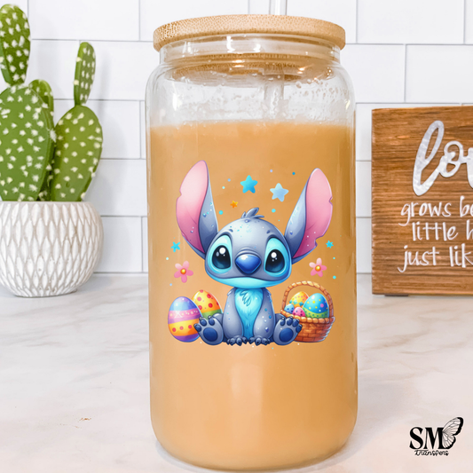 Big Blue Eared Guy Sitting With Easter Eggs - cup decal