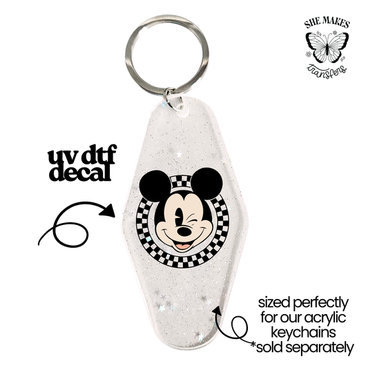 Checkered Mouse Ears - keychain uv dtf