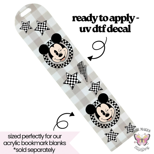 Checkered Black & White Ears - bookmark uv dtf