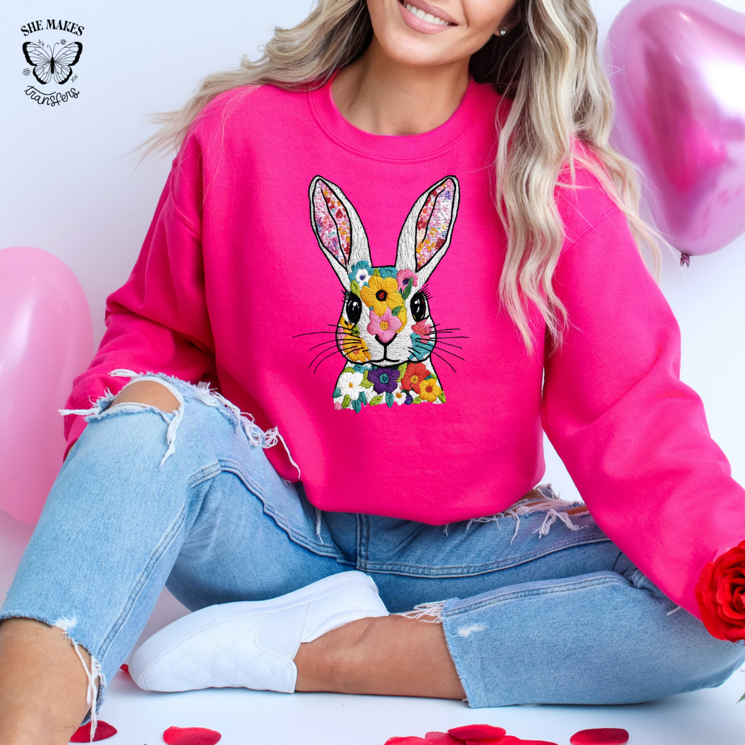 Floral Faux Embroidery Bunny